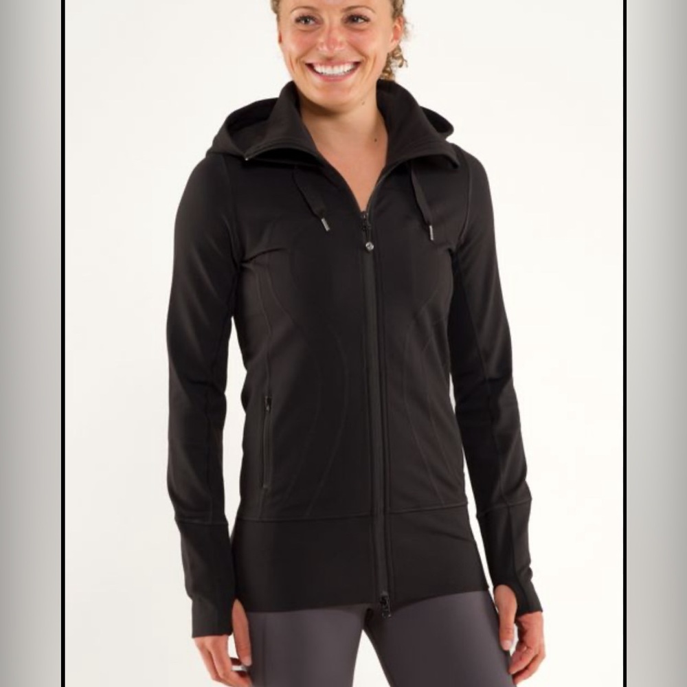 Lululemon Stride ll Full Zip Jacket Women's Black Glacier Hood Size 2